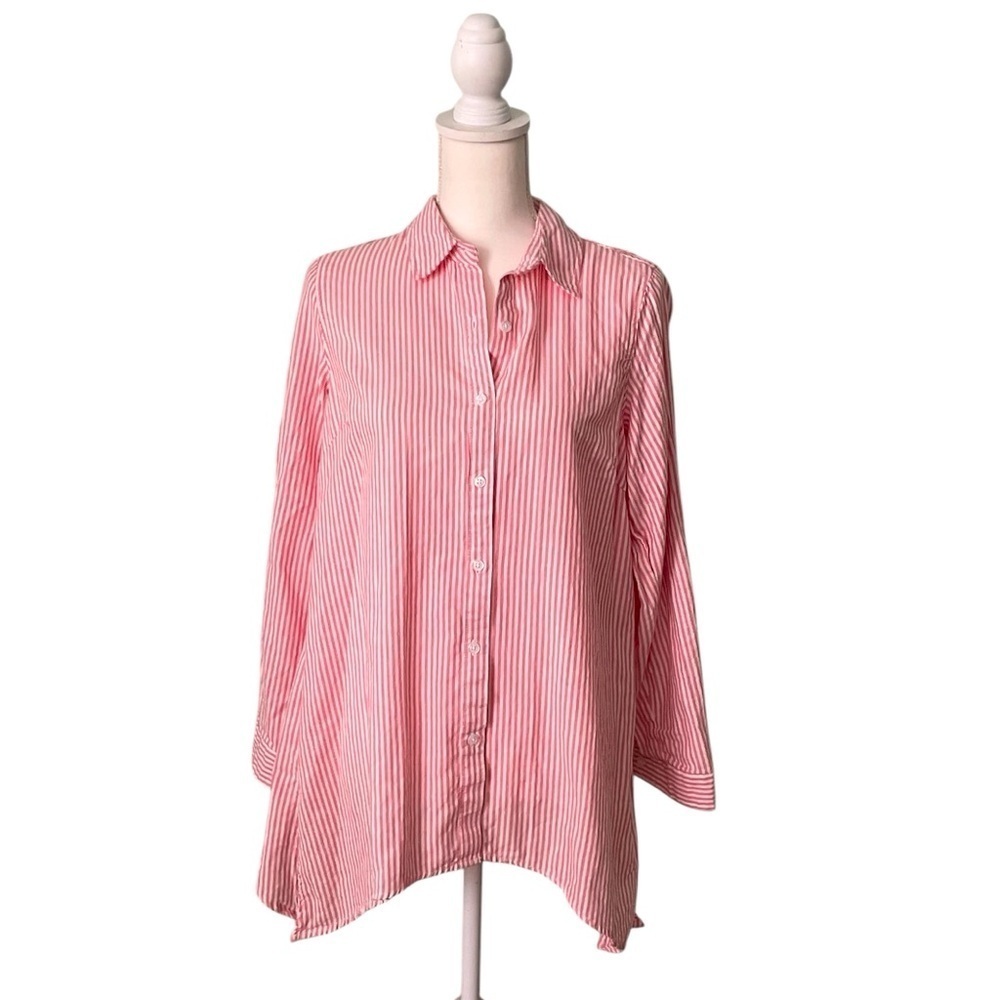 Zac & Rachel 100% Cotton Pink and White Striped Button Up Size M